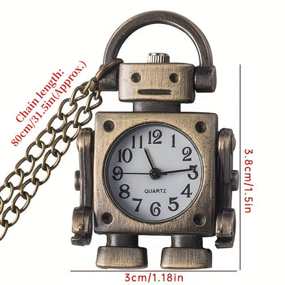 Vintage Robot Shape Quartz Pocket Watch Keychain – Retro Round Dial Zinc Alloy Pendant Bag Charm, Unique Christmas, Birthday & New Year Gift