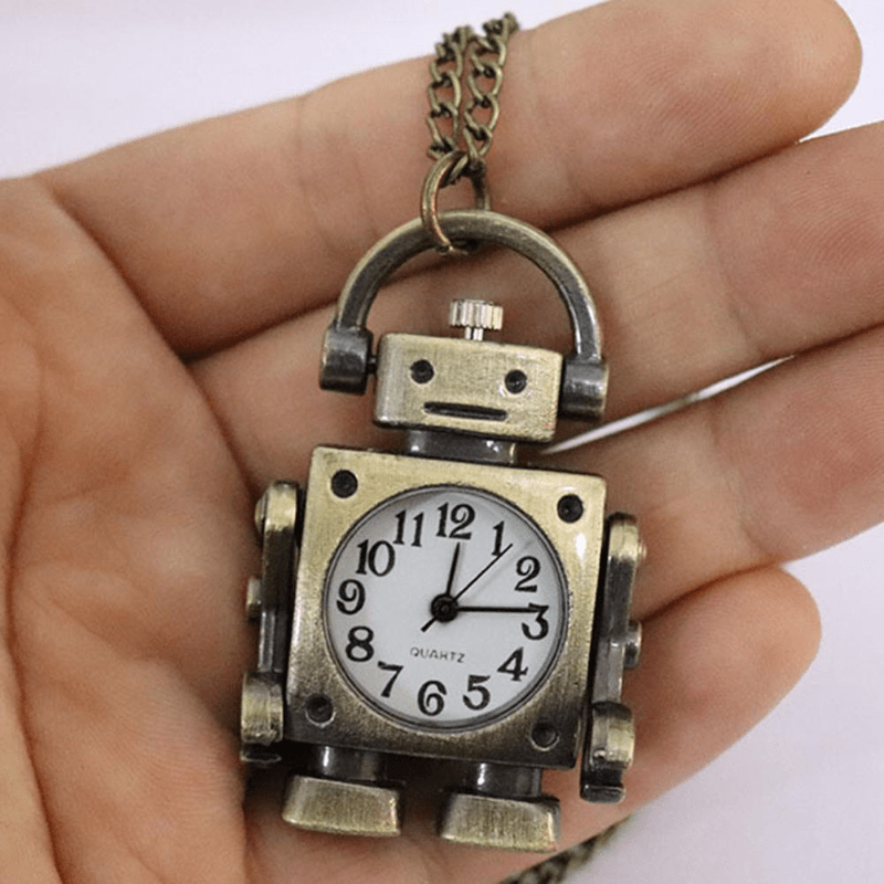 Vintage Robot Shape Quartz Pocket Watch Keychain – Retro Round Dial Zinc Alloy Pendant Bag Charm, Unique Christmas, Birthday & New Year Gift