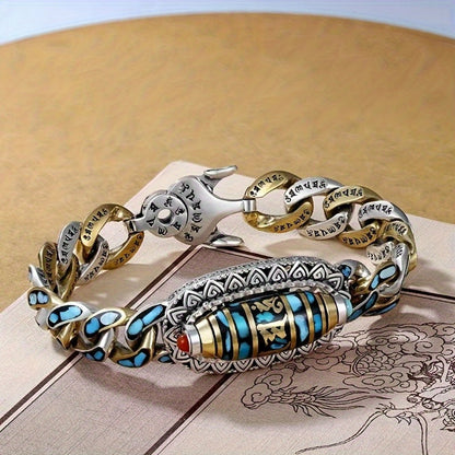 Men's Stainless Steel Chain Bracelet with Turquoise Beads – Cool Unique Boho Wrist Jewelry for Guys, Streetwear Accessory, Casual & Fashion Statement Bracelet