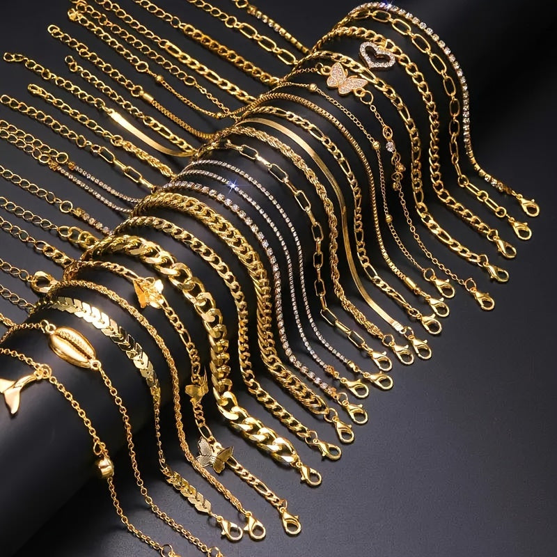 22-Pack Butterfly Tail Pendant Metal Anklet Set for Women Fashionable Elegant Layered Ankle Chain Jewelry for Daily Wear Parties Beach Holiday Gift for Her