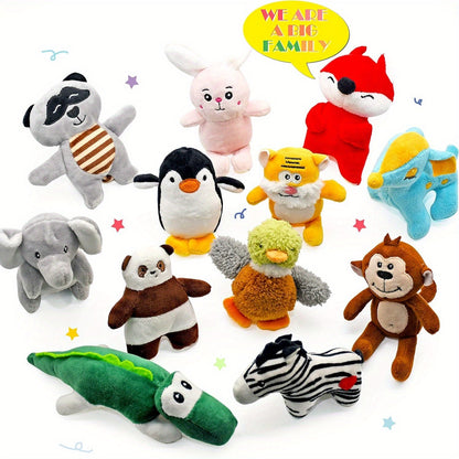 12-Pack Squeaky Stuffed Animal Dog Toys Plush Puppy Toys for Small Medium Dogs - Soft Chew Teething Toys with Gift Box Fox Tiger Rabbit Panda & More