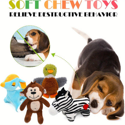 12-Pack Squeaky Stuffed Animal Dog Toys Plush Puppy Toys for Small Medium Dogs - Soft Chew Teething Toys with Gift Box Fox Tiger Rabbit Panda & More