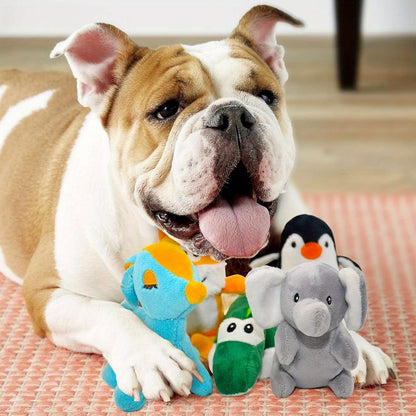12-Pack Squeaky Stuffed Animal Dog Toys Plush Puppy Toys for Small Medium Dogs - Soft Chew Teething Toys with Gift Box Fox Tiger Rabbit Panda & More