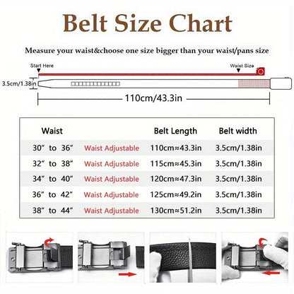 Men's Leather Ratchet Belt Set of 2 Automatic Zinc Alloy Buckle Black Brown Fits 30 to 44 Inch Waist Casual Business Dress Belt Gift for Him