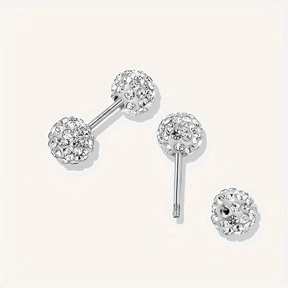 4Pcs 925 Sterling Silver Earrings Set – Boho Sphere Stud Earrings with Cubic Zirconia Inlay, Dainty Luxury Fashion Jewelry Gift for Women, Hypoallergenic Silver Earring Set