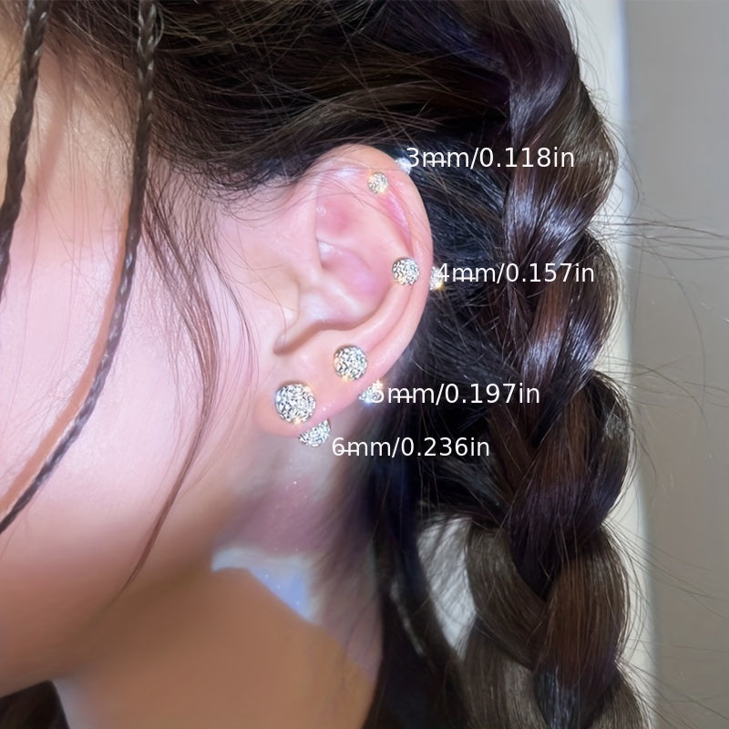 4Pcs 925 Sterling Silver Earrings Set – Boho Sphere Stud Earrings with Cubic Zirconia Inlay, Dainty Luxury Fashion Jewelry Gift for Women, Hypoallergenic Silver Earring Set
