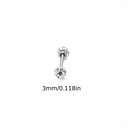 4Pcs 925 Sterling Silver Earrings Set – Boho Sphere Stud Earrings with Cubic Zirconia Inlay, Dainty Luxury Fashion Jewelry Gift for Women, Hypoallergenic Silver Earring Set