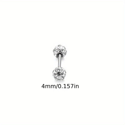 4Pcs 925 Sterling Silver Earrings Set – Boho Sphere Stud Earrings with Cubic Zirconia Inlay, Dainty Luxury Fashion Jewelry Gift for Women, Hypoallergenic Silver Earring Set