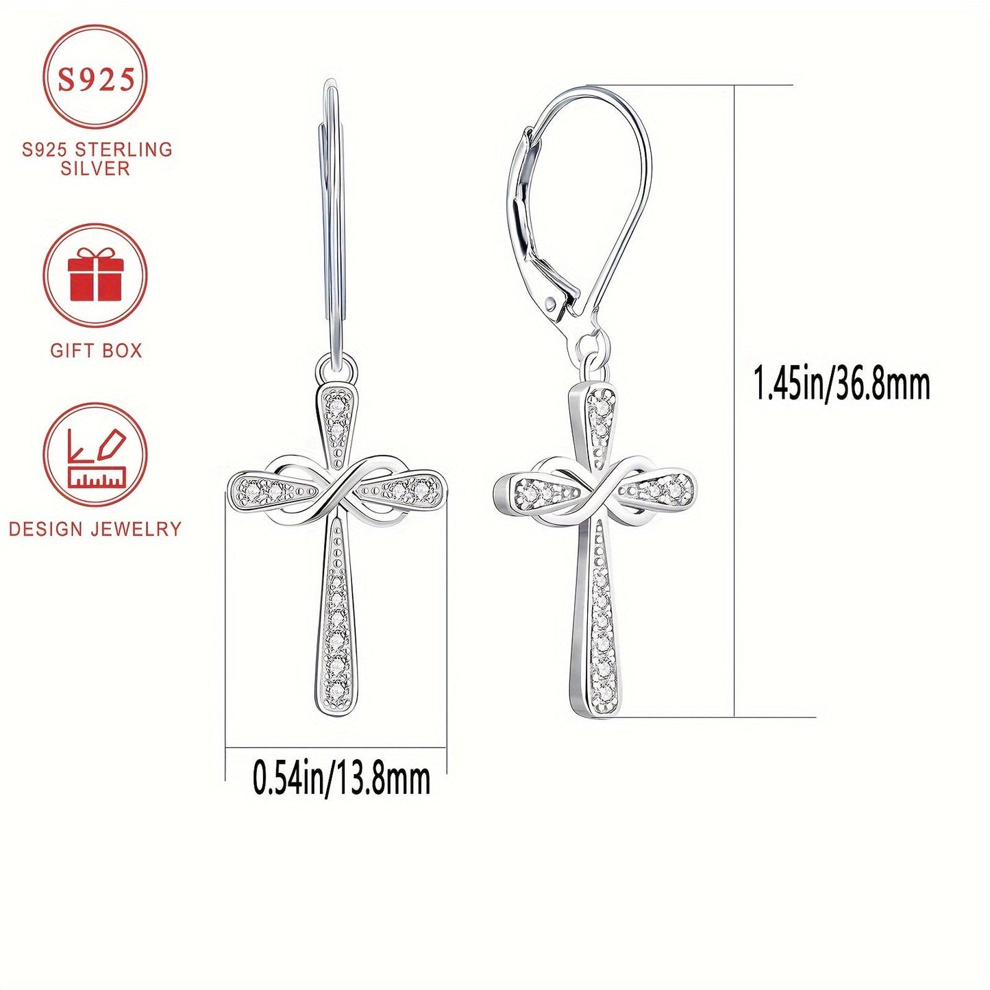 925 Sterling Silver CZ Cross Dangle Earrings with Gift Box – Hypoallergenic Shiny Zirconia Inlaid Faithful Jewelry for Women, Elegant Religious Earrings for Daily Wear, Sports Fan & Gift