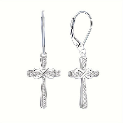 925 Sterling Silver CZ Cross Dangle Earrings with Gift Box – Hypoallergenic Shiny Zirconia Inlaid Faithful Jewelry for Women, Elegant Religious Earrings for Daily Wear, Sports Fan & Gift