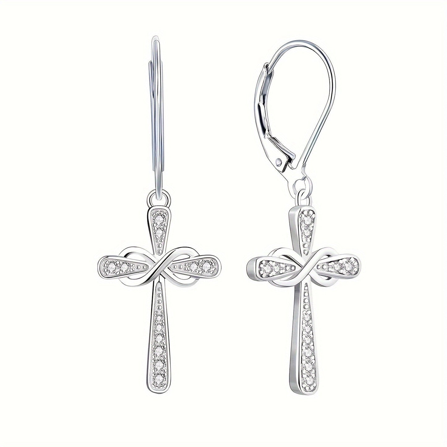 925 Sterling Silver CZ Cross Dangle Earrings with Gift Box – Hypoallergenic Shiny Zirconia Inlaid Faithful Jewelry for Women, Elegant Religious Earrings for Daily Wear, Sports Fan & Gift