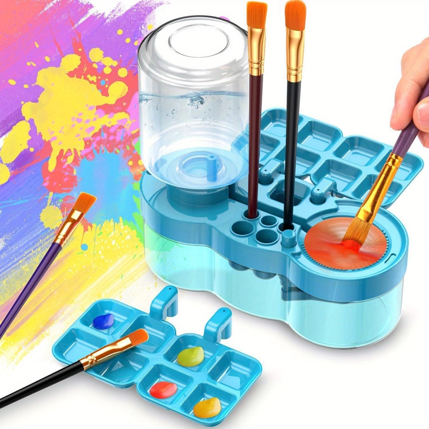 Paint Brush Cleaner 6-in-1 Upgraded with Paint Tray Drain Brush Holder Water Circulation Cleaning Tool for Acrylic Watercolor Water-Based Paints Artist Painting Supplies Blue Purple