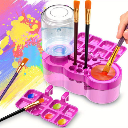 Paint Brush Cleaner 6-in-1 Upgraded with Paint Tray Drain Brush Holder Water Circulation Cleaning Tool for Acrylic Watercolor Water-Based Paints Artist Painting Supplies Blue Purple