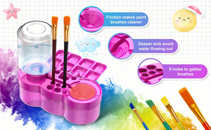 Paint Brush Cleaner 6-in-1 Upgraded with Paint Tray Drain Brush Holder Water Circulation Cleaning Tool for Acrylic Watercolor Water-Based Paints Artist Painting Supplies Blue Purple