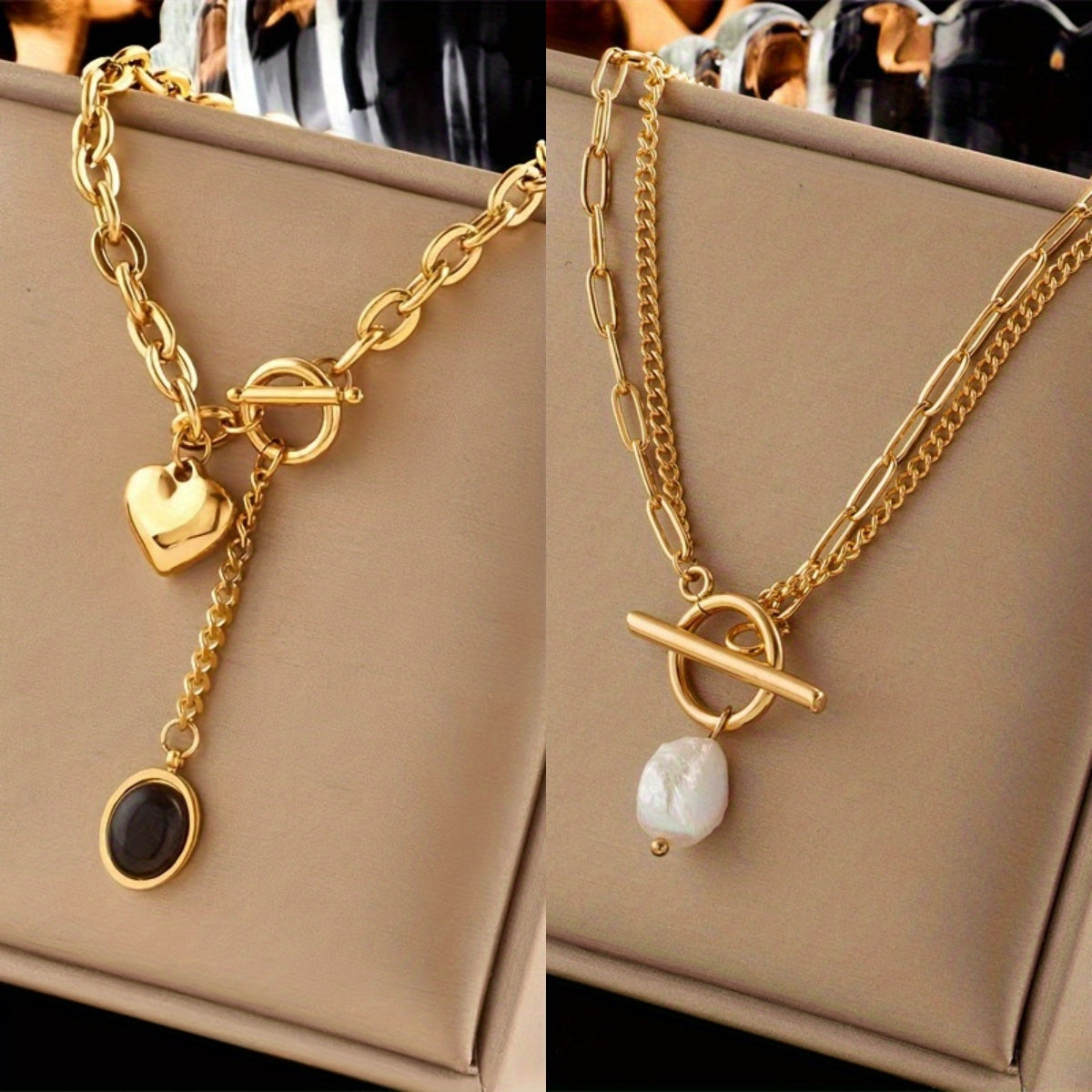 316L Stainless Steel Thick Chain Necklace Set of 2 with Oval Pendant – Hypoallergenic Tarnish-Resistant Unisex Jewelry, Daily Wear & Party, Trendy Gift for Friends & Family