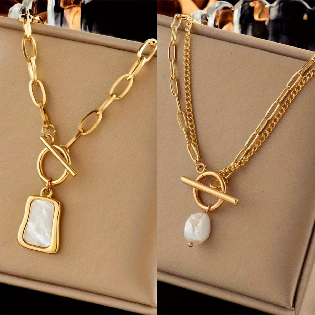 316L Stainless Steel Thick Chain Necklace Set of 2 with Oval Pendant – Hypoallergenic Tarnish-Resistant Unisex Jewelry, Daily Wear & Party, Trendy Gift for Friends & Family