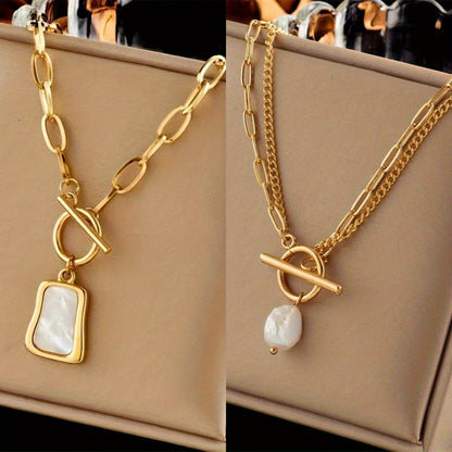 316L Stainless Steel Thick Chain Necklace Set of 2 with Oval Pendant – Hypoallergenic Tarnish-Resistant Unisex Jewelry, Daily Wear & Party, Trendy Gift for Friends & Family