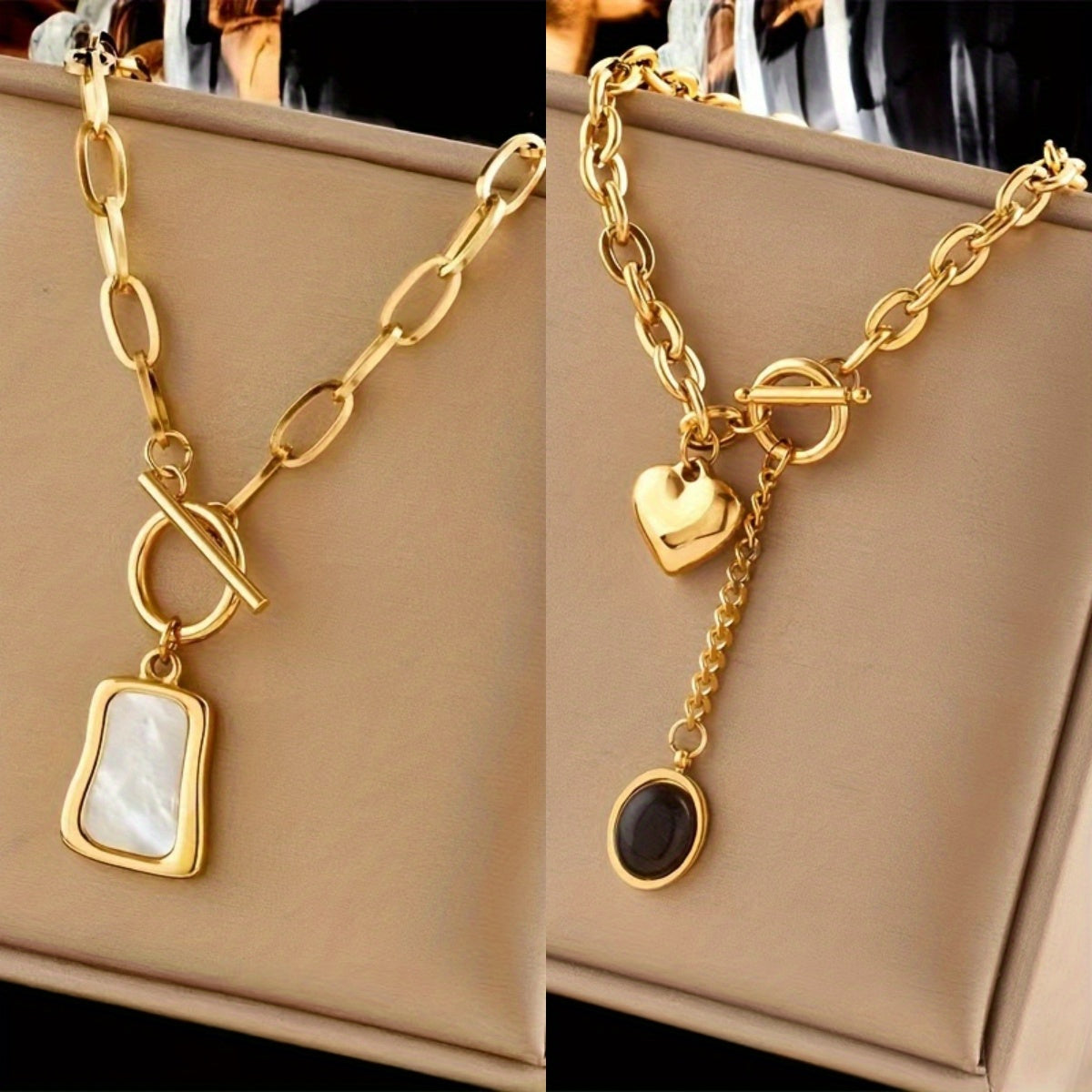 316L Stainless Steel Thick Chain Necklace Set of 2 with Oval Pendant – Hypoallergenic Tarnish-Resistant Unisex Jewelry, Daily Wear & Party, Trendy Gift for Friends & Family