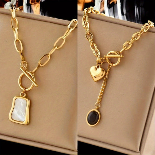 316L Stainless Steel Thick Chain Necklace Set of 2 with Oval Pendant – Hypoallergenic Tarnish-Resistant Unisex Jewelry, Daily Wear & Party, Trendy Gift for Friends & Family