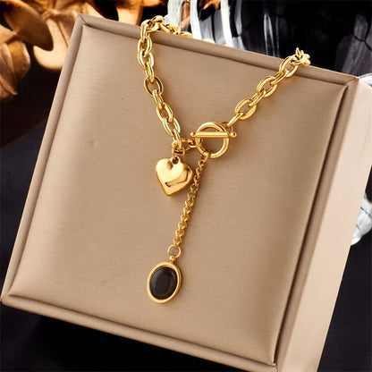 316L Stainless Steel Thick Chain Necklace Set of 2 with Oval Pendant – Hypoallergenic Tarnish-Resistant Unisex Jewelry, Daily Wear & Party, Trendy Gift for Friends & Family