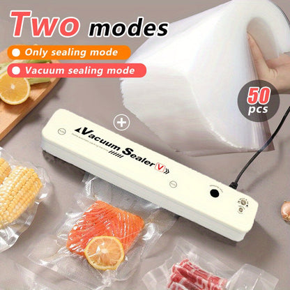 Vacuum Sealer Machine with 50 Seal Bags – Automatic Food Saver for Food Storage, Sous Vide & Meal Prep, Black or White, Easy One-Touch Operation