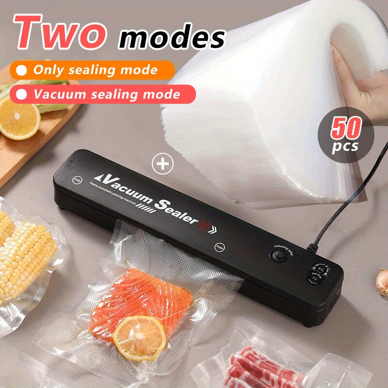 Vacuum Sealer Machine with 50 Seal Bags – Automatic Food Saver for Food Storage, Sous Vide & Meal Prep, Black or White, Easy One-Touch Operation