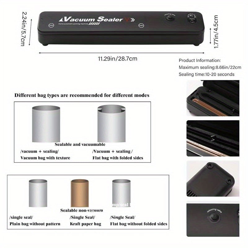 Vacuum Sealer Machine with 50 Seal Bags – Automatic Food Saver for Food Storage, Sous Vide & Meal Prep, Black or White, Easy One-Touch Operation