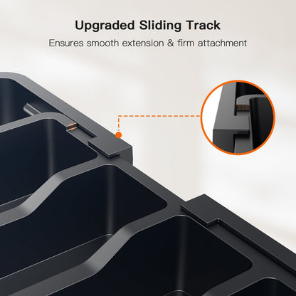Expandable Cutlery Tray Drawer Organizer – Adjustable Kitchen Silverware Organizer for Knives, Forks & Spoons with Labels – Fits Kitchen, Bedroom & Living Room Drawers – Bamboo & Plastic