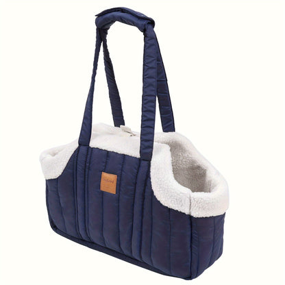 Winter Pet Carrier Handbag with Snap Closure – Cozy Warm Tote Bag for Small Dogs & Cats, Perfect for Outdoor Activities, Available in Brown, Black, Beige, Pink, Green & Blue