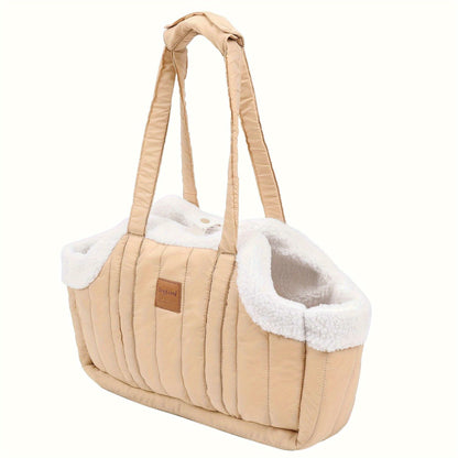 Winter Pet Carrier Handbag with Snap Closure – Cozy Warm Tote Bag for Small Dogs & Cats, Perfect for Outdoor Activities, Available in Brown, Black, Beige, Pink, Green & Blue