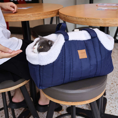 Winter Pet Carrier Handbag with Snap Closure – Cozy Warm Tote Bag for Small Dogs & Cats, Perfect for Outdoor Activities, Available in Brown, Black, Beige, Pink, Green & Blue