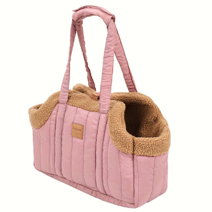 Winter Pet Carrier Handbag with Snap Closure – Cozy Warm Tote Bag for Small Dogs & Cats, Perfect for Outdoor Activities, Available in Brown, Black, Beige, Pink, Green & Blue