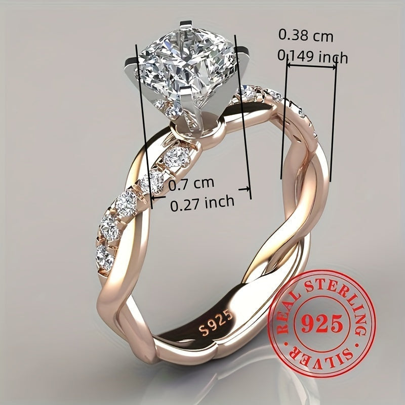 Rose Gold Twisted Halo Engagement Ring 925 Sterling Silver Princess Cut Cubic Zirconia 4-Prong Boho Vintage Wedding Ring for Women Sizes 6-10 Jewelry Gift
