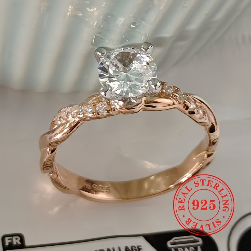 Rose Gold Twisted Halo Engagement Ring 925 Sterling Silver Princess Cut Cubic Zirconia 4-Prong Boho Vintage Wedding Ring for Women Sizes 6-10 Jewelry Gift