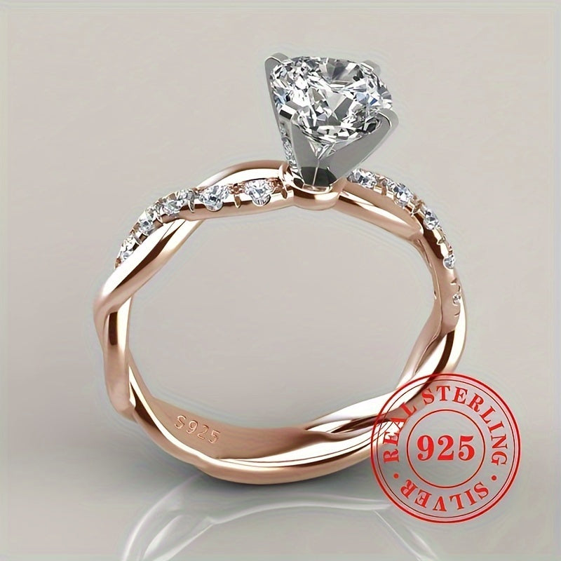 Rose Gold Twisted Halo Engagement Ring 925 Sterling Silver Princess Cut Cubic Zirconia 4-Prong Boho Vintage Wedding Ring for Women Sizes 6-10 Jewelry Gift