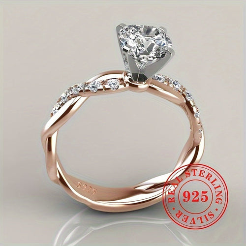 Rose Gold Twisted Halo Engagement Ring 925 Sterling Silver Princess Cut Cubic Zirconia 4-Prong Boho Vintage Wedding Ring for Women Sizes 6-10 Jewelry Gift