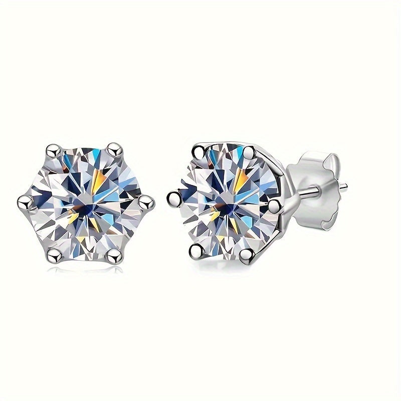 925 Sterling Silver Mozambique Garnet Stud Earrings 1 Carat Pair - Hip Hop Rock Style Unisex Couple Earrings for Men Women, Wedding Birthday Anniversary Mother's Day Gift, 1.39g Lightweight