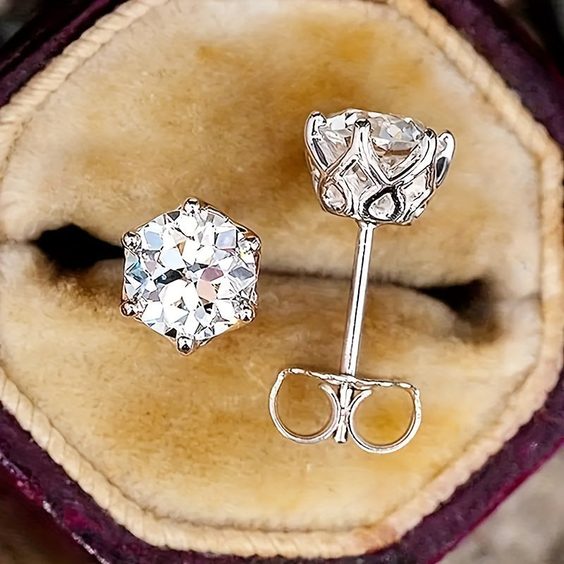 925 Sterling Silver Mozambique Garnet Stud Earrings 1 Carat Pair - Hip Hop Rock Style Unisex Couple Earrings for Men Women, Wedding Birthday Anniversary Mother's Day Gift, 1.39g Lightweight
