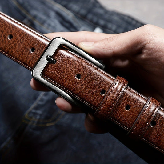 2-Pack Men's Retro Leather Pin Buckle Belt Set – Casual Vintage Jeans Belt, Black & Coffee, Sizes 30"-44", Durable Youth Belt, Perfect Father's Day & Valentine's Day Gift for Men