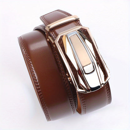 Men's Leather Ratchet Belt Set of 2 Automatic Zinc Alloy Buckle Black Brown Fits 30 to 44 Inch Waist Casual Business Dress Belt Gift for Him