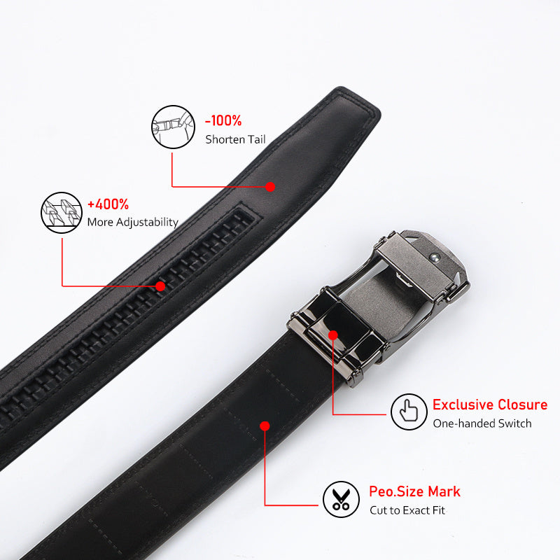 Men's Leather Ratchet Belt Set of 2 Automatic Zinc Alloy Buckle Black Brown Fits 30 to 44 Inch Waist Casual Business Dress Belt Gift for Him