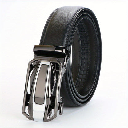 Men's Leather Ratchet Belt Set of 2 Automatic Zinc Alloy Buckle Black Brown Fits 30 to 44 Inch Waist Casual Business Dress Belt Gift for Him
