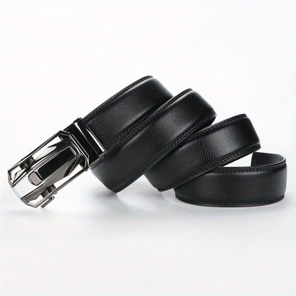 Men's Leather Ratchet Belt Set of 2 Automatic Zinc Alloy Buckle Black Brown Fits 30 to 44 Inch Waist Casual Business Dress Belt Gift for Him
