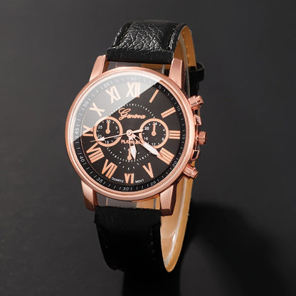 Women's Roman Numeral Quartz Watch Set of 3 - Trendy Round Face Analog Wristwatch with Band in Black White Pink, Elegant Ladies Watch Gift Set for Birthday, Valentine's & Holiday