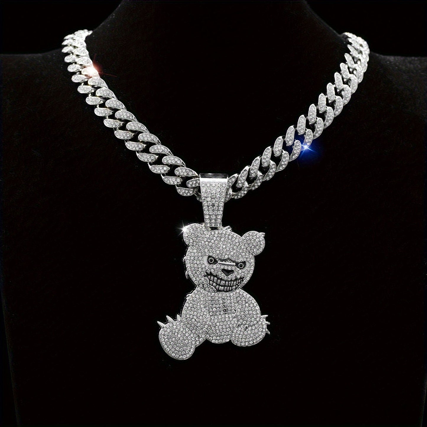 Hip Hop Bear Pendant Necklace 925 Silver Plated – Bold Streetwear Jewelry for Men & Women, 20-Inch Chain, Lightweight 1.4g, Perfect for Parties, Music Festivals & Daily Wear