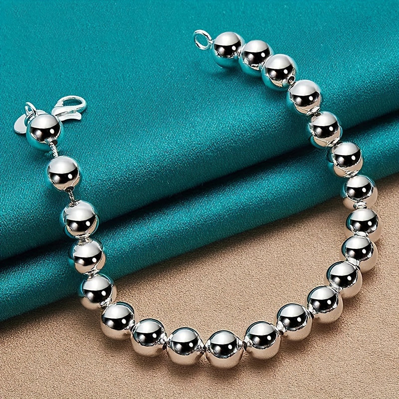 925 Sterling Silver Bead Chain Bracelet and Necklace Jewelry Set for Men and Women – 2 Piece Hypoallergenic Unisex Couple Gift Set, Creative Design for Daily Wear Parties and Special Occasions