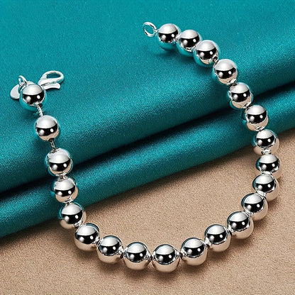925 Sterling Silver Bead Chain Bracelet and Necklace Jewelry Set for Men and Women – 2 Piece Hypoallergenic Unisex Couple Gift Set, Creative Design for Daily Wear Parties and Special Occasions