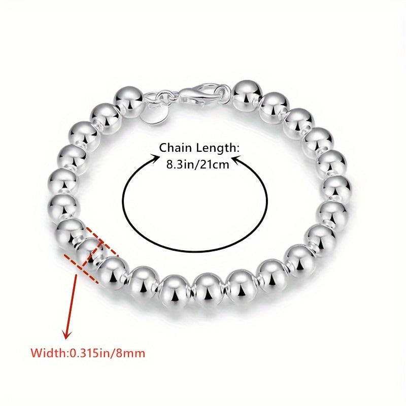925 Sterling Silver Bead Chain Bracelet and Necklace Jewelry Set for Men and Women – 2 Piece Hypoallergenic Unisex Couple Gift Set, Creative Design for Daily Wear Parties and Special Occasions