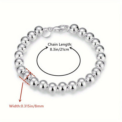 925 Sterling Silver Bead Chain Bracelet and Necklace Jewelry Set for Men and Women – 2 Piece Hypoallergenic Unisex Couple Gift Set, Creative Design for Daily Wear Parties and Special Occasions