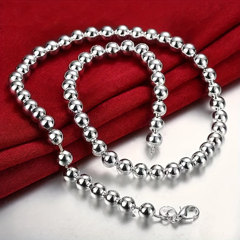925 Sterling Silver Bead Chain Bracelet and Necklace Jewelry Set for Men and Women – 2 Piece Hypoallergenic Unisex Couple Gift Set, Creative Design for Daily Wear Parties and Special Occasions